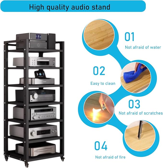7 Tier Audio Rack Tower, CD Record Player Stereo Receiver AV Equipment Cabinet - Image 5