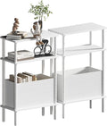 Narrow Side Table with Fabric Basket, Slim Nightstand with 3-Tier Storage Shelf by Unknown