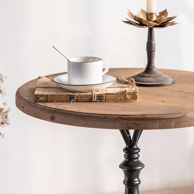 Round End Table Living Room, Vintage Side Table, Farmhouse Pedestal Table - Image 5