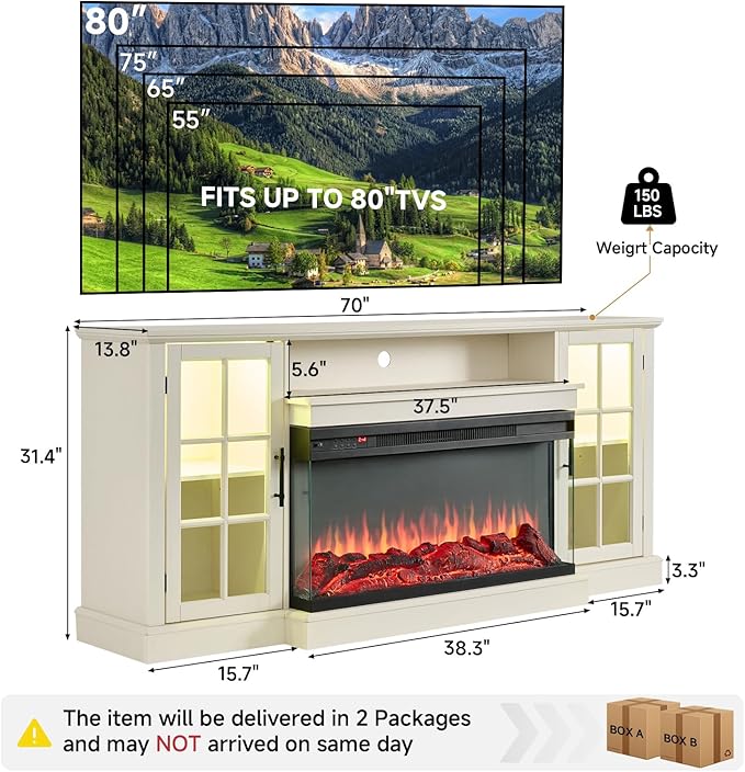 ROCKPOINT 3 Sided Glass 70" Fireplace TV Stand - Image 2