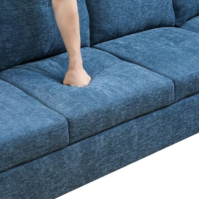 Blue L-Shaped 3-Piece Flannel Sofa - Image 4