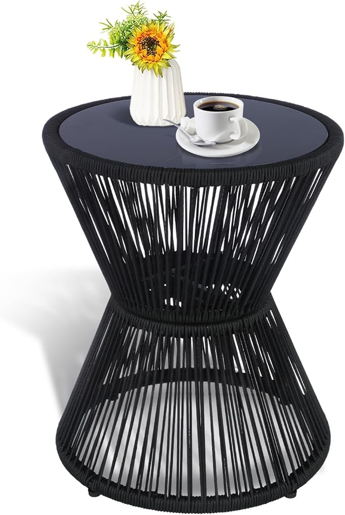 LEWIS&WAYNE Small Outdoor Side Table Patio 20’’ H Woven Rope Hourglass End Table by LEWIS%26WAYNE