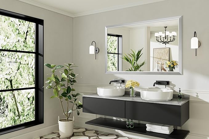 55x36 Inch Silver Bathroom Mirror - Image 8