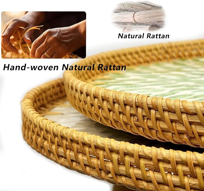 Rattan Round Side Table, Mother of Pearl Inlay Table, Round End/Side Tables - Image 5