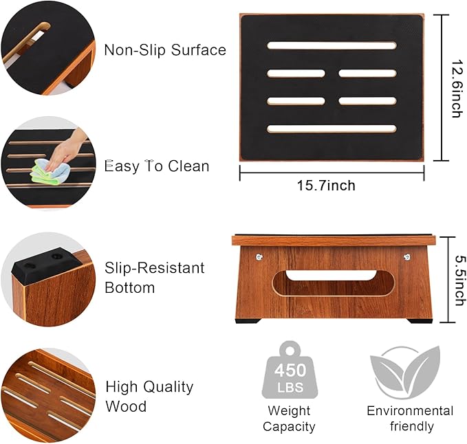 Wooden Step Stool with Non-Slip Rubber Feet Step, Heavy Duty Platform Stepping - Image 5