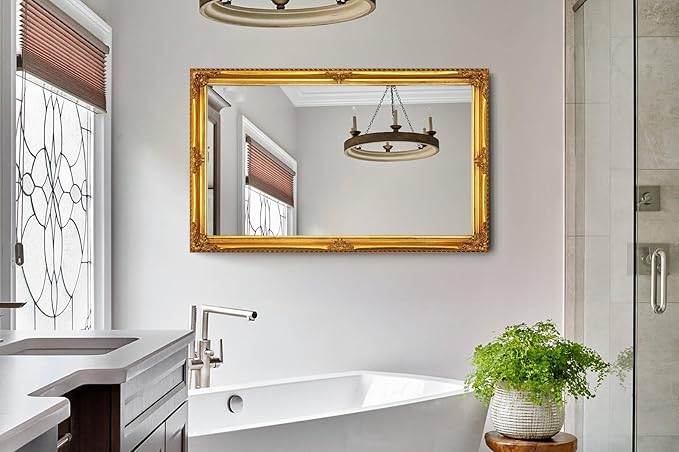 35" x 23" Large Antique Mirror, Ornate Entryway Over Console - Image 4