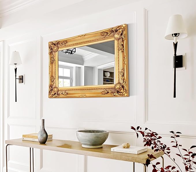 Antique Wall Mirror, 29.1'' x 21.2''Vintage Baroque Mirror - Image 2