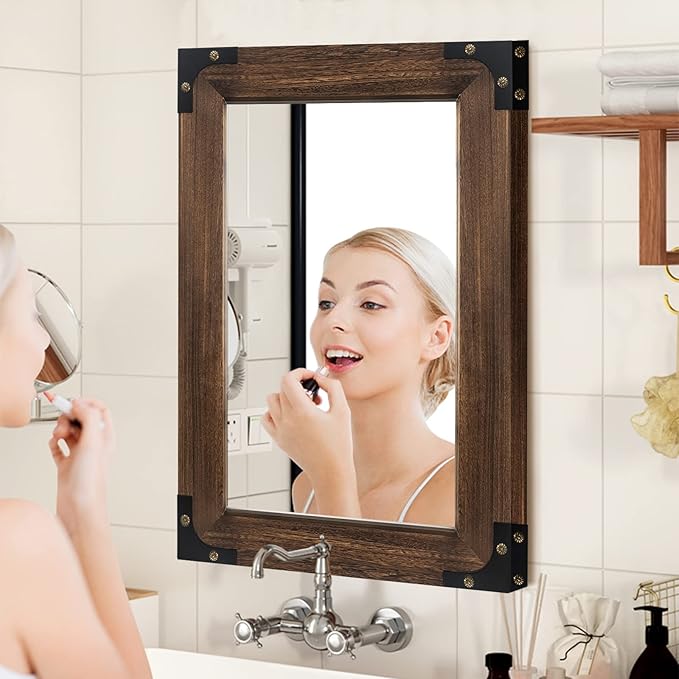 blue page Mirror for Wall, Rustic Wood Mirror - Image 4