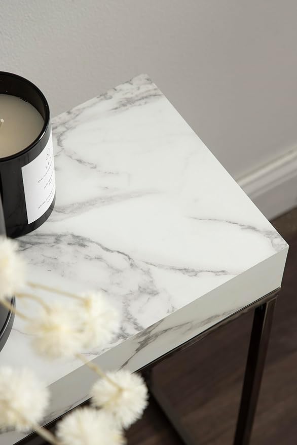 Kate and Laurel Karlsen Modern Faux Marble and Metal Narrow Side Table - Image 5