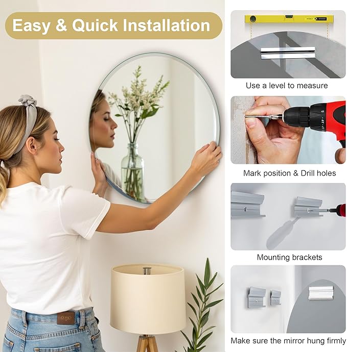 36" Frameless Beveled Round Mirror - Image 5