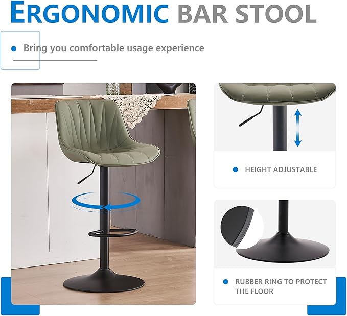 YOUNIKE Bar Stools Set of 2 for Kitchen Island, Olive Green Swivel Tall Bar - Image 5