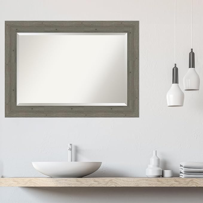 Amanti Art Grey Wall Mirror 31x43 Fencepost Grey Rectangle Bathroom Mirror - Image 5