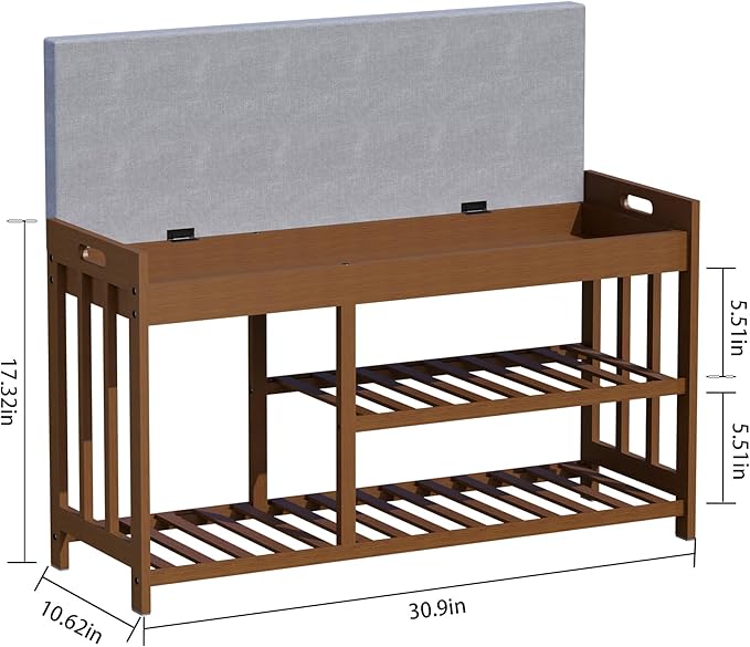 3-Tier Bamboo Shoe Rack Bench, Shoe Storage Organizer Bench, Entryway Benchs - Image 2