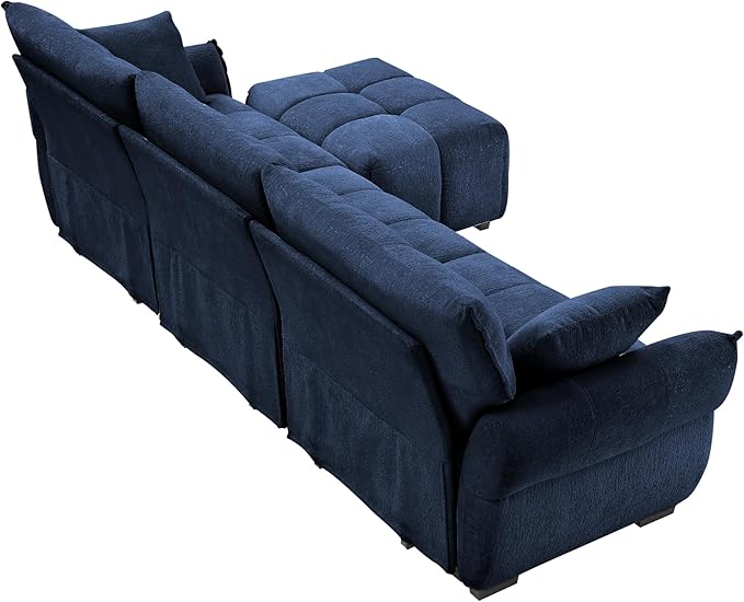 Modern Chenille Fabric 3-Seat Sofa w/Ottoman+2 Pillows, Premium Upholstery - Image 8