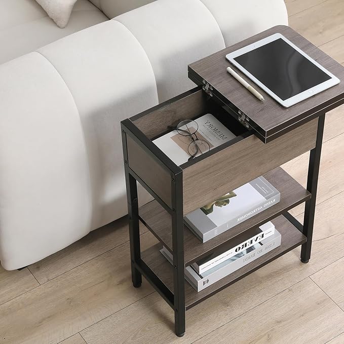 Modern End Table with Charging Station, Narrow Side Table with USB Ports & - Image 4