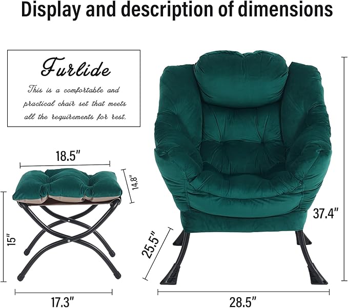 Oversized Chair with Ottoman, Modern Chair with Folding Footrest, Lounge Accent - Image 3