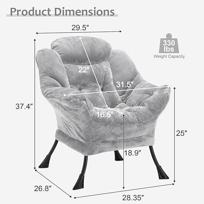 Fabric Lazy Chair for Adults, Oversized Upholstered Sofa Chair, Plush Comfy - Image 3