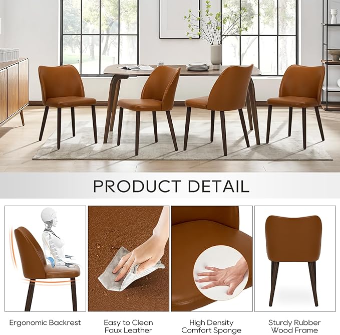 COLAMY Upholstered Dining Chairs Set of 6, Modern PU Leather Dining Room - Image 3