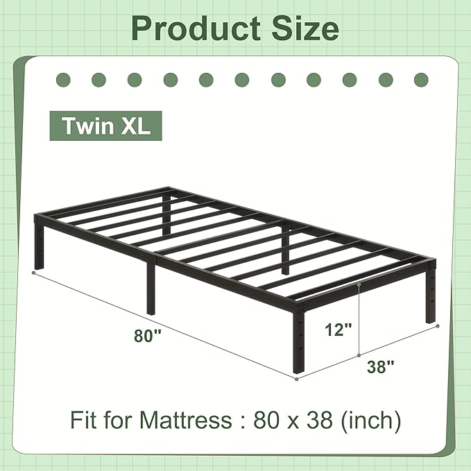 12 Inch Twin XL Size Bed Frames, Heavy Duty Metal Bed Frame Twin XL, No Box - Image 2