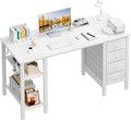 Lufeiya White Desk with Drawers & Storage Shelves, 47 Inch Study Work Writing by LUFEIYA