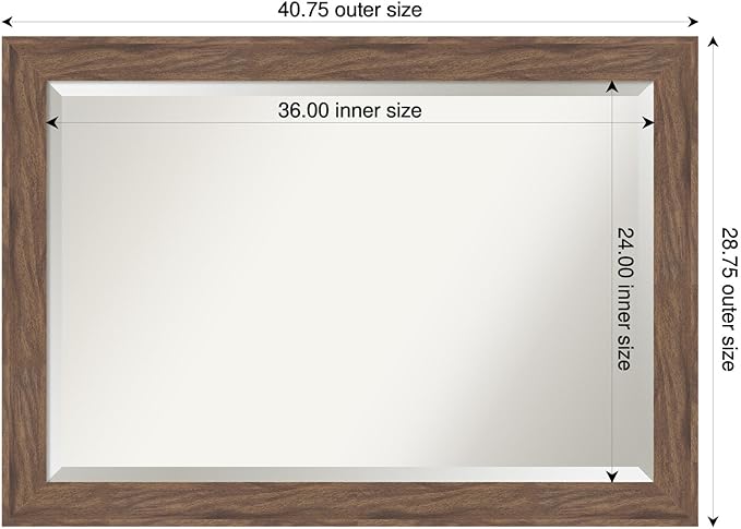 Amanti Art Brown Wall Mirror 29x41 Pia Medium Brown Rectangle Bathroom Mirror - Image 3