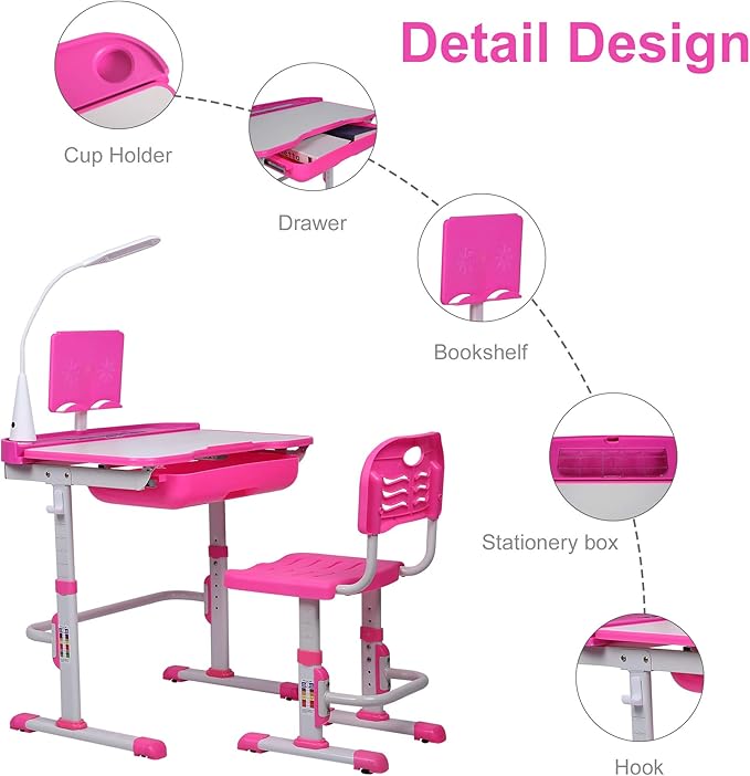 Kids Desk and Chair Set, Height Adjustable Child's School Study Writing Tables - Image 7