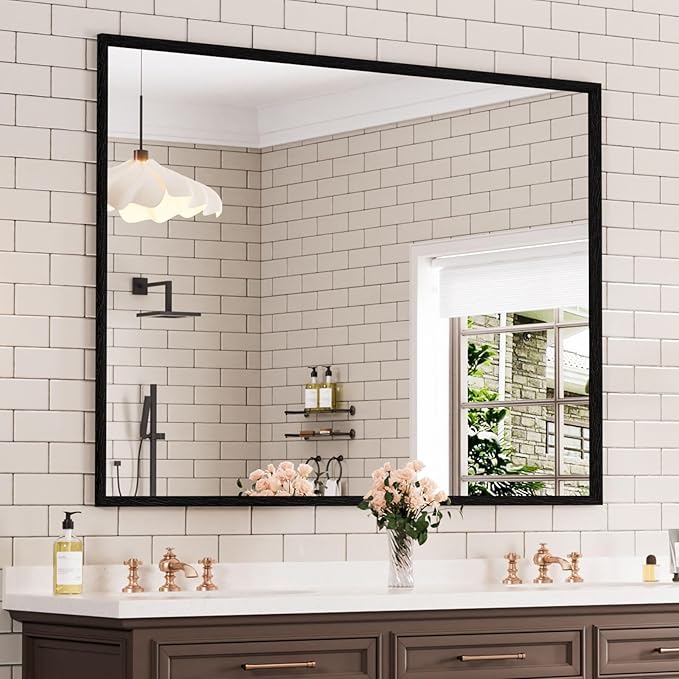 WEER 48X36 Inch Black Bathroom Mirror, Rectangular Framed Mirror by WEER