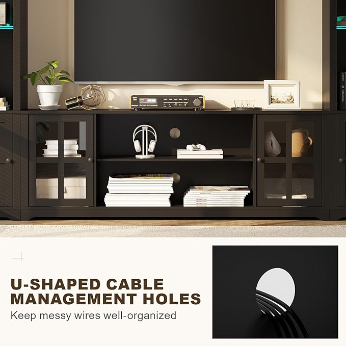 Wall Unit TV Stand with Storage & LED Lights, Large Entertainment Center with - Image 5