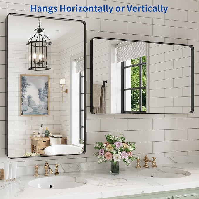 WEER Black Bathroom Mirror for Wall, 40X24 Inch Matte Black Mirror, Rectangular - Image 5