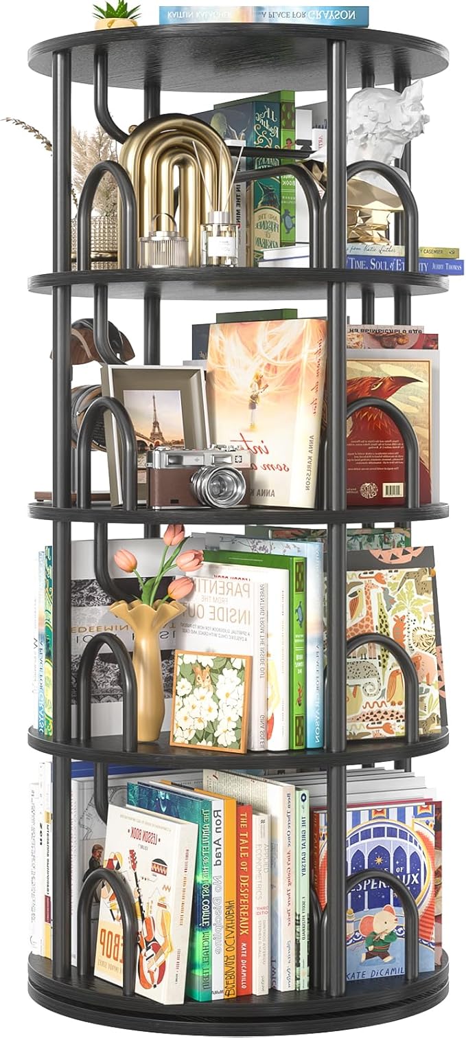 Aheaplus 4 Tier Rotating Bookshelf Tower, 360 Display Spinning Bookcase by Aheaplus