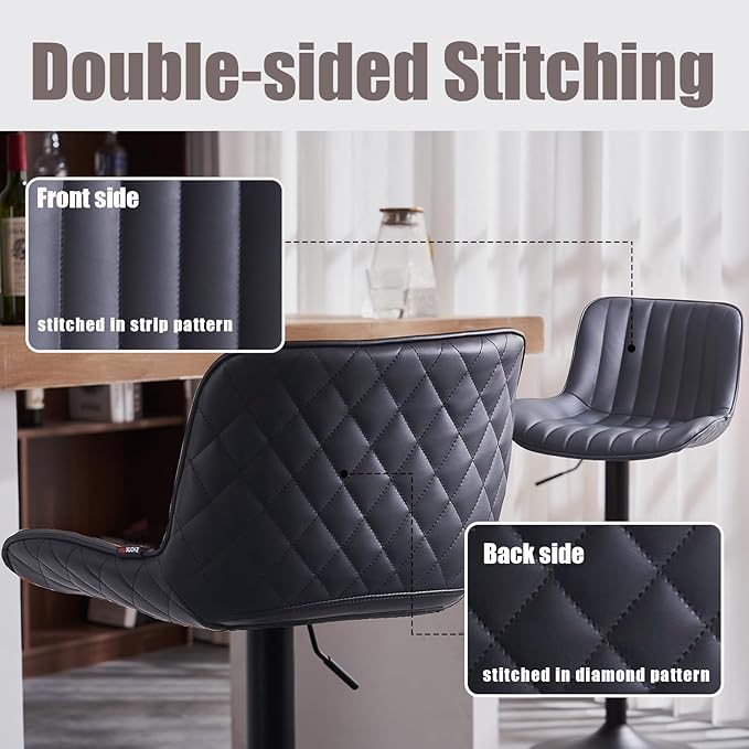 YOUNIKE Black Bar Stools Set of 2 Kitchen Counter Height Barstools Upholstered - Image 5