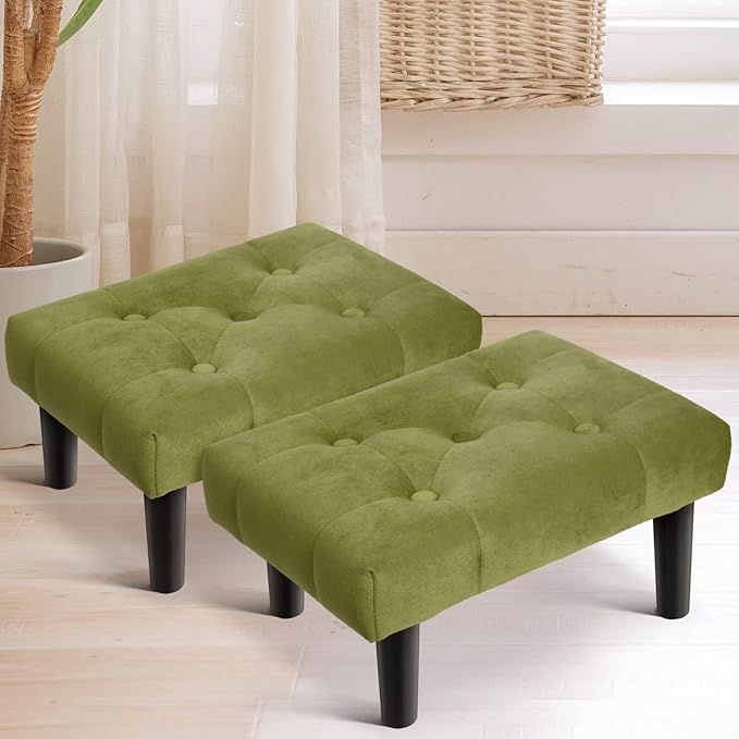 HOUCHICS Small Footstool Ottoman, Velvet Soft Footrest Ottoman by HOUCHICS
