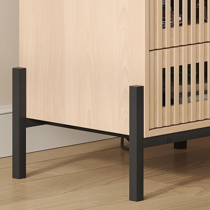 Vabches Nightstand with Charging Station and USB Ports, Industrial Style Fluted - Image 8