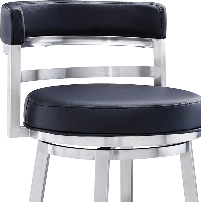 Armen Living Madrid 30" Seat Height Swivel Modern Black Faux Leather and - Image 7