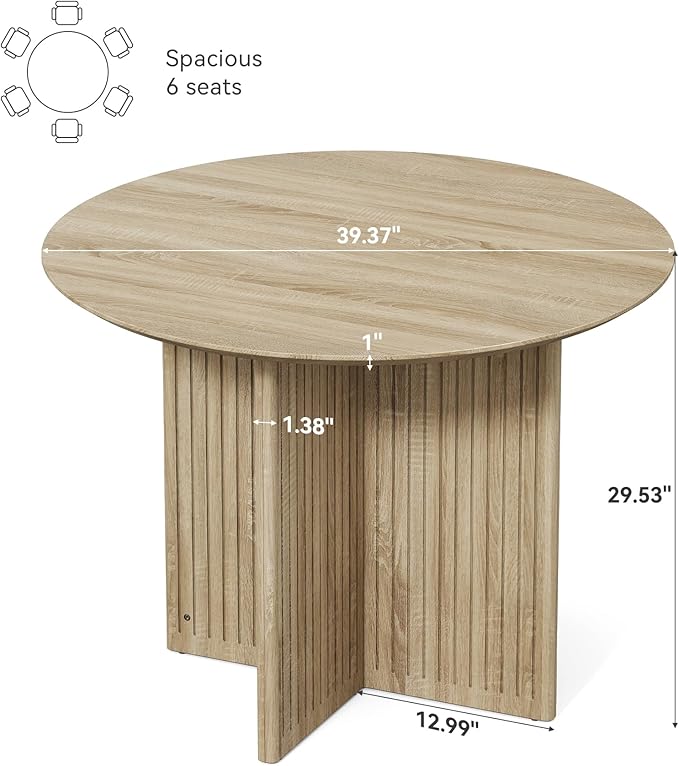 LITTLE TREE Round Dining Table for 4-6 People, Modern Wooden Kitchen Table - Image 8