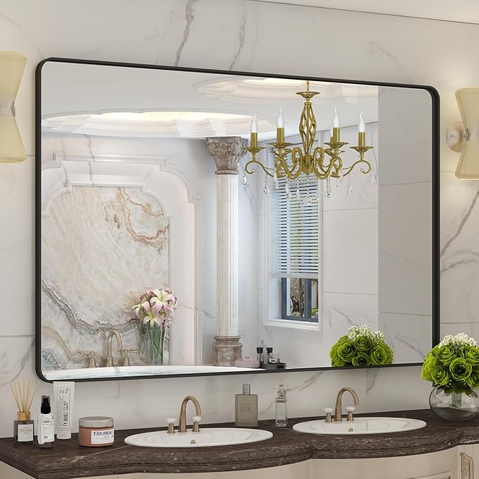 CHAMROR 55x36 Inch Black Metal Framed Bathrrom Mirror by CHARMOR