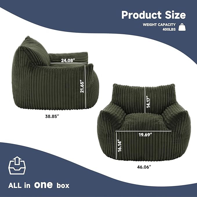 Oversized Bean Bag Chair for Adults, Giant Comfy Plush Boneless Bean Bag Couch - Image 2