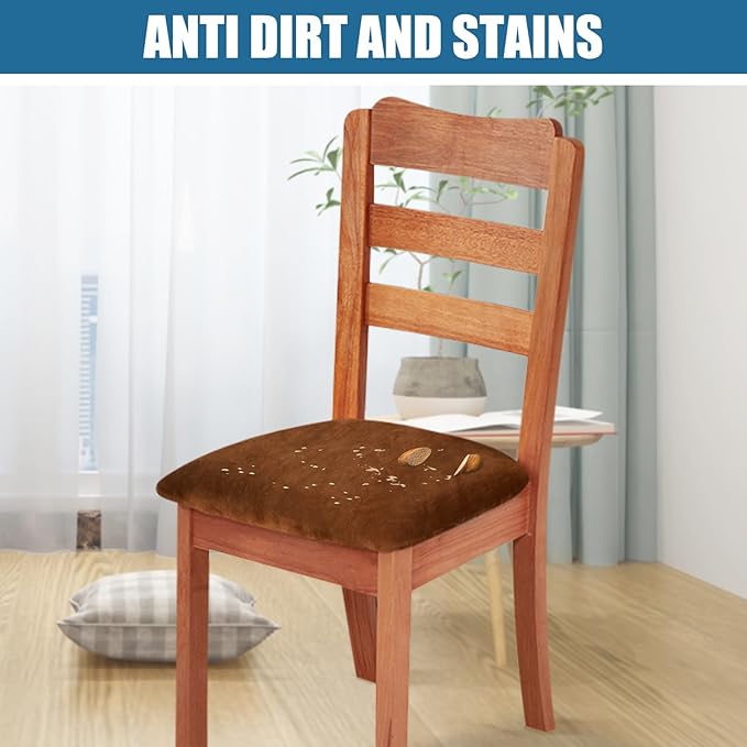 Smiry Velvet Seat Covers for Dining Room Chair Set of 6, Stretch Fit Removable - Image 3