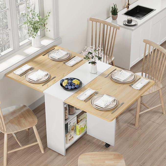 IDEALHOUSE Folding Dining Table, Drop Leaf Table - Image 3