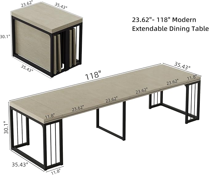 KEIKI 23.62" - 118" L Extendable Foldable Dining Room Table - Image 3