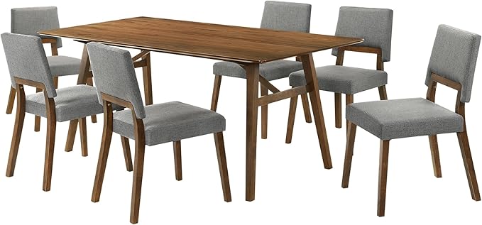 Armen Living Channell Mid Century Modern 7 Piece Walnut Wood Dining Table Set by ArmenLiving