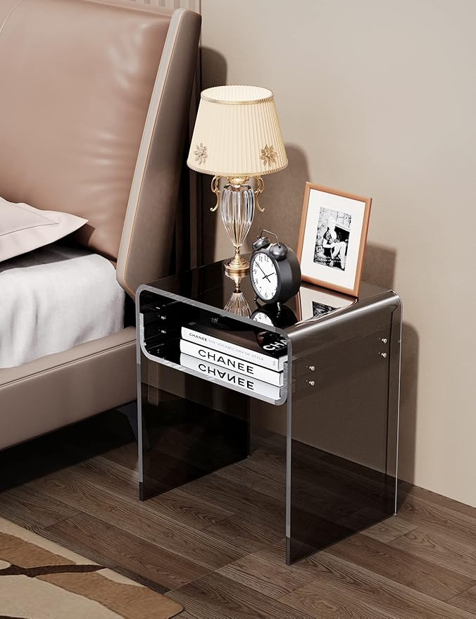 Clear Acrylic End Table 2-Tier Bedside Nightstand - Image 2