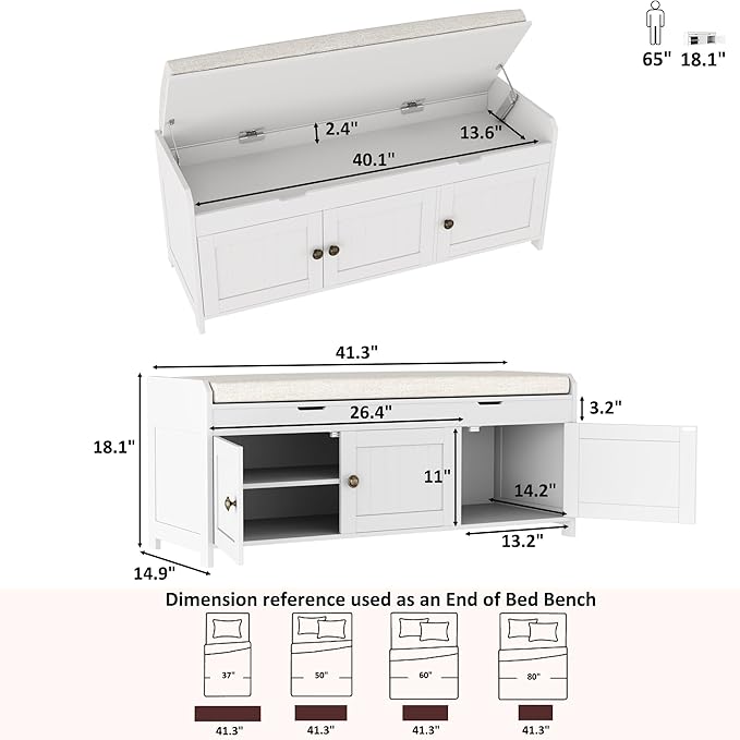 HOMEFORT 41.3" Shoe Bench with Lift Top Storage, Entryway Bench with Cushioned - Image 3