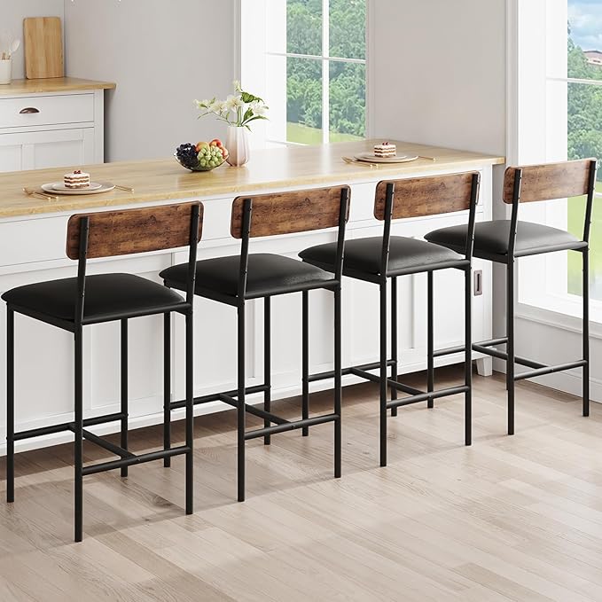 GarveeHome Bar Stools Set of 4, Upholstered Counter Height Bar Stools by GarveeHome