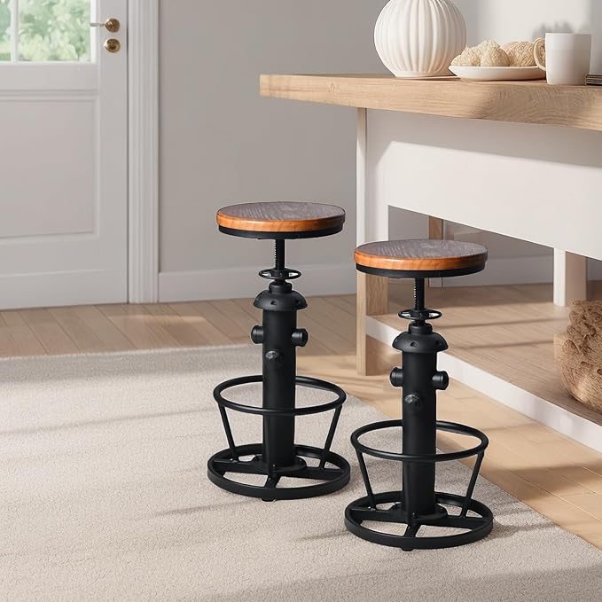 Industrial Bar Stools Kitchen Island Dining Chairs Swivel Wooden Seat Bar - Image 7
