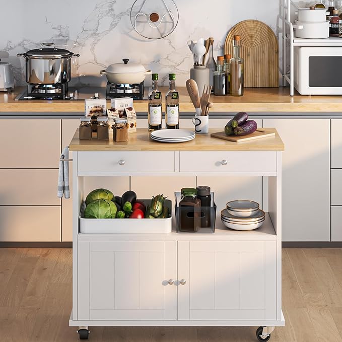 Rolling Kitchen Island with Storage Cabinet, 35.4'' Width Kitchen Cart - Image 4
