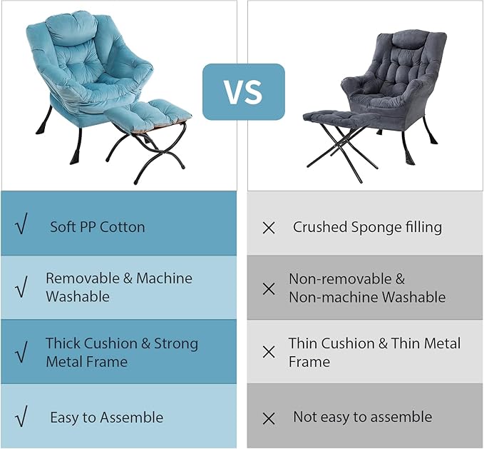 Lazy Chair with Ottoman, Modern Chair with Folding Footrest, Lounge Accent Chair - Image 8