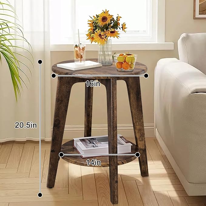 Small Round Side Table Wooden End Table - Image 3