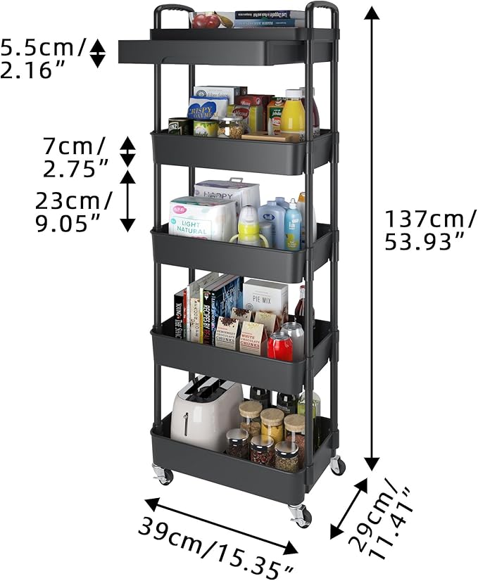 Calmootey 5-Tier Rolling Utility Cart - Image 5