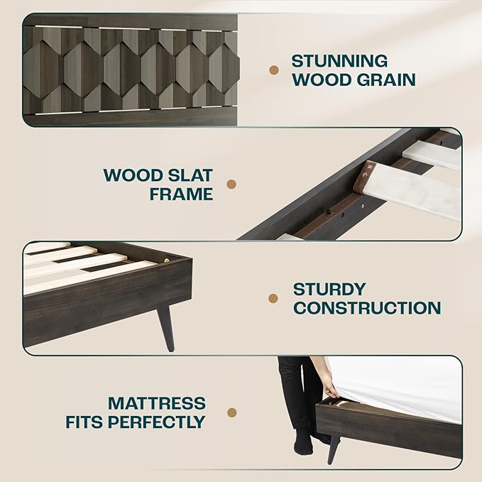 Bme Georgina Signature Mocha Bed Frame, Queen Bed Frame and Headboard - Image 6